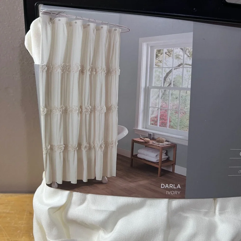 Lush Decor Darla Shower Curtain Ivory 72x72 Floral 3D Rose Ruffle C12857P13-000